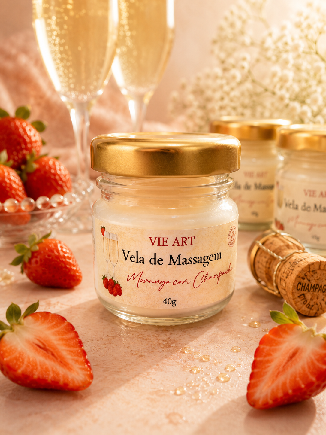 Vela de morango Vie Art em destaque